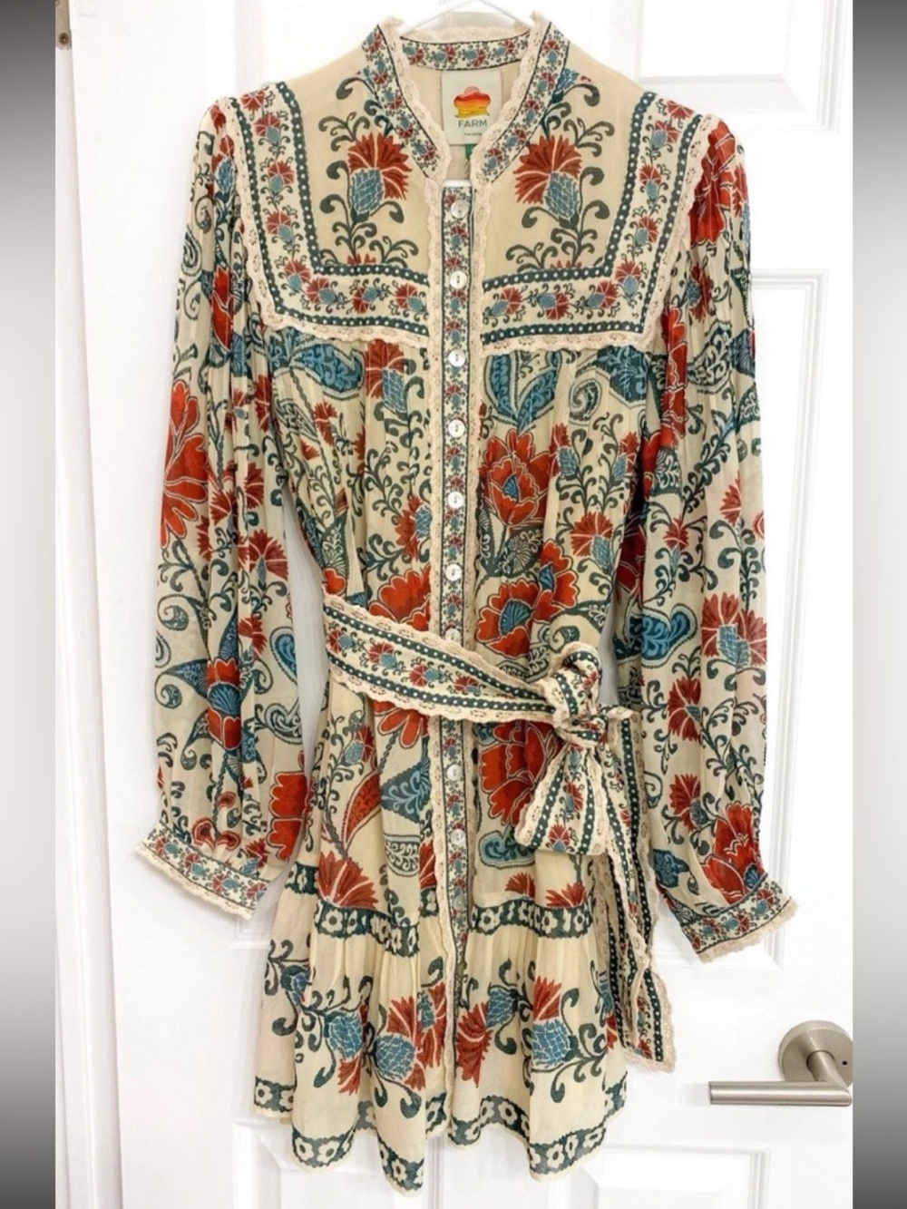 NWT - FARM Rio Button Down Long Sleeve Dress w/ Belt - Picture 3 of 7